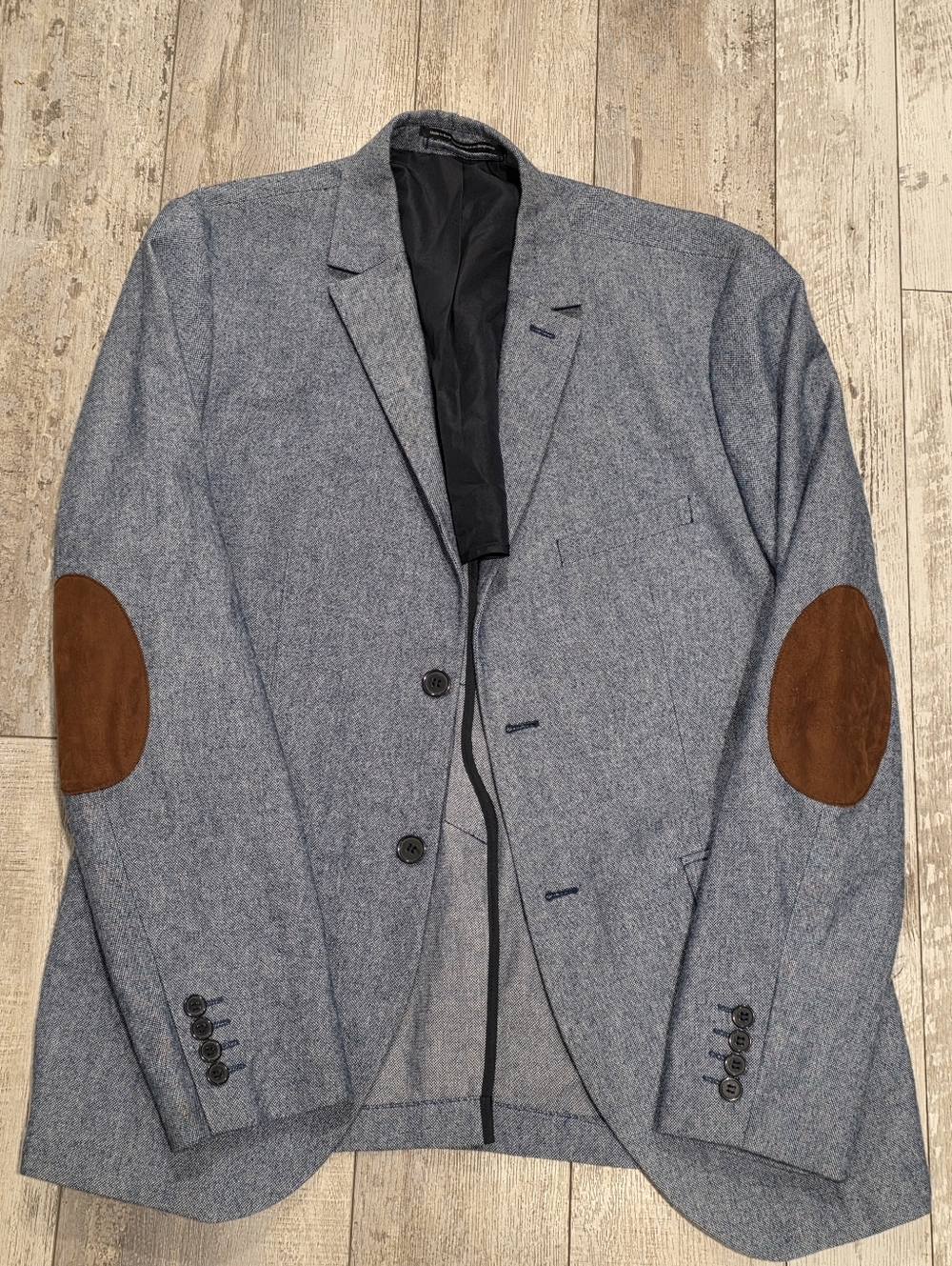 46R Men's H&M Blazer Hazy Blue Slim Fit 100% Cotton Elbow Pads Sport Coat